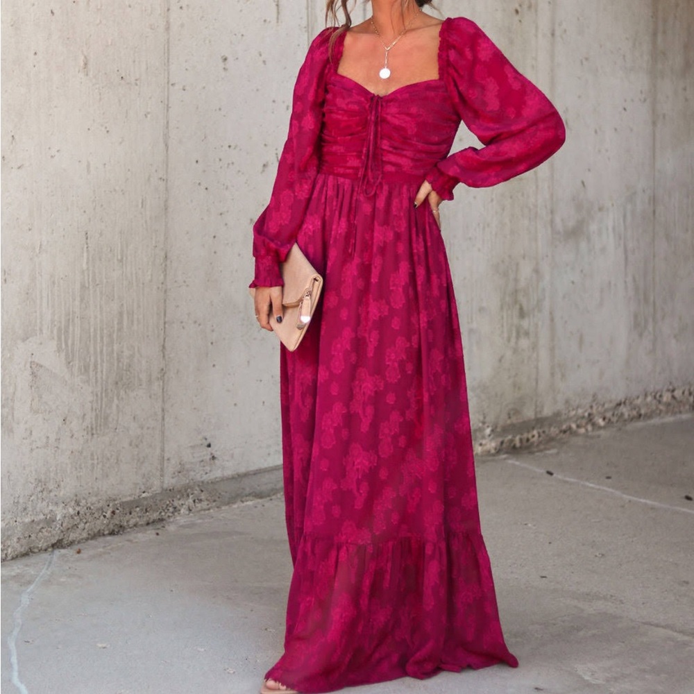 Vici Burgundy Long Sleeve Maxi Dress